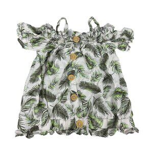 Satin Flowers Girls Tropical Palm Leaf Off-Shoulder Button-Down Top Size 7/8